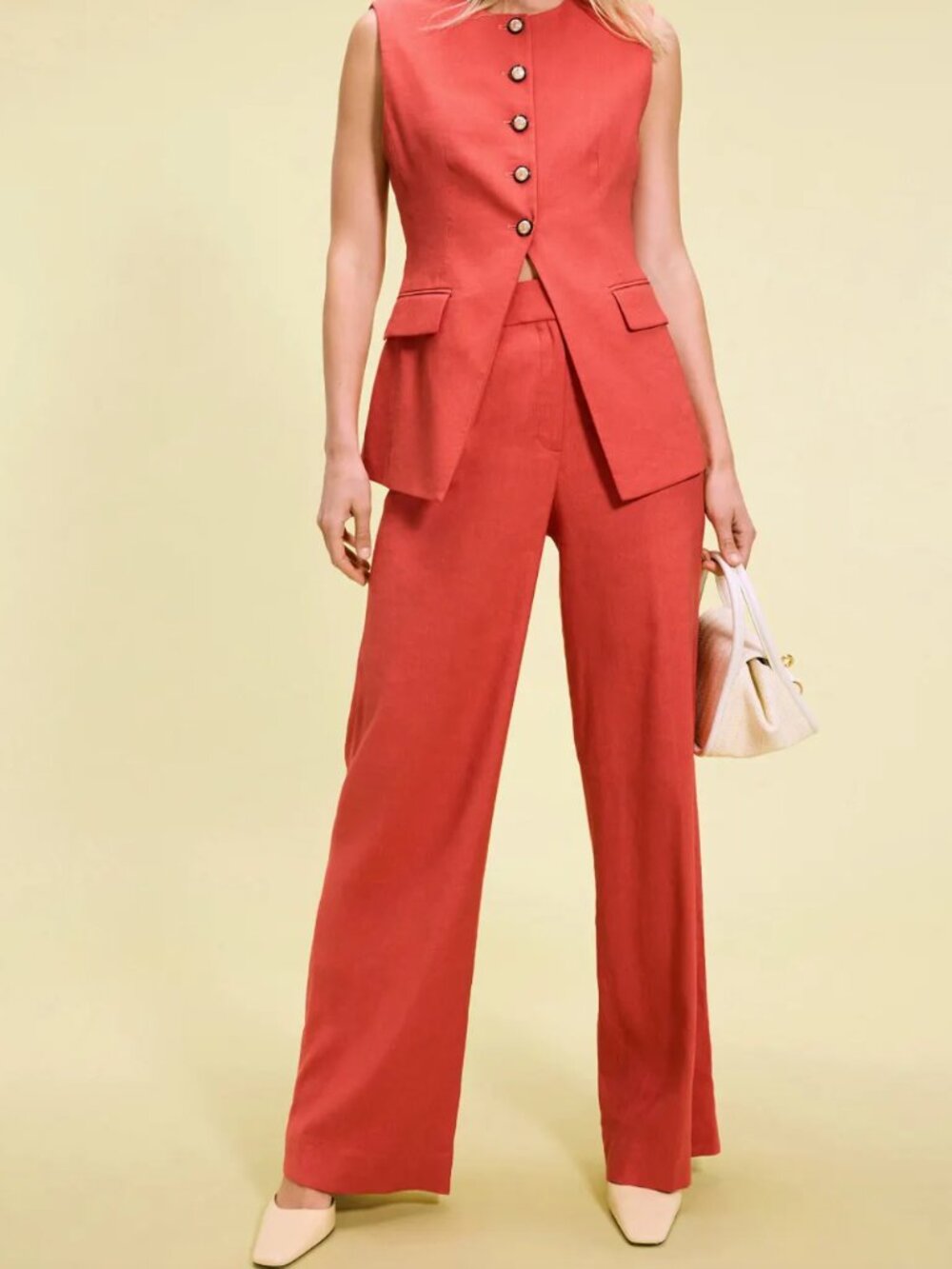 Veronica Beard Heyser Pants in Orange Linen Trouser Trousers 4 Small